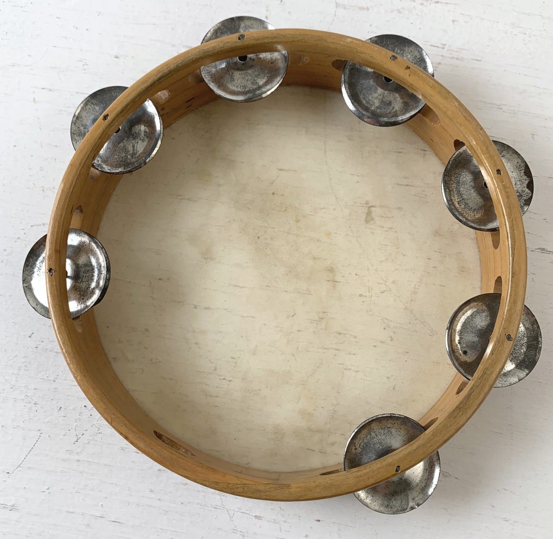 Vintage wooden tambourine 8 hand drum with double Etsy