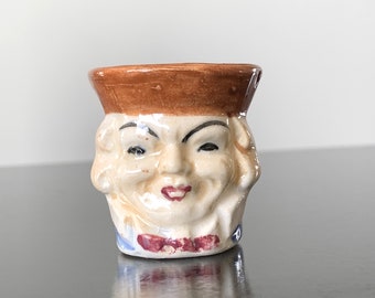 Miniature character Toby mug 1 3/4" vintage pottery jug or shot glass, shadowbox shelf decor