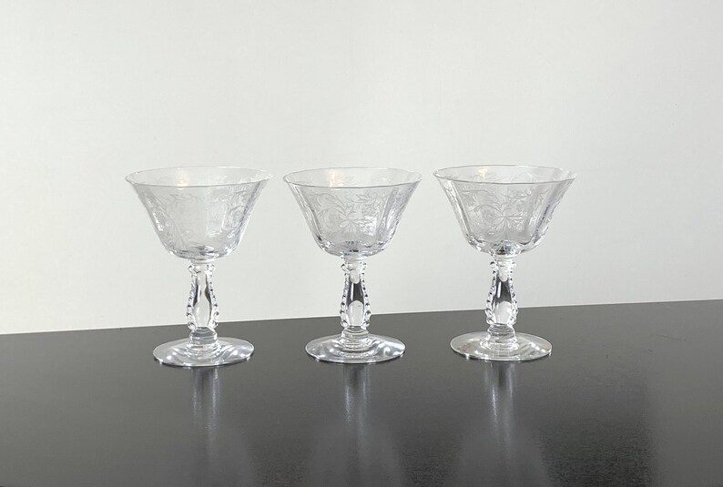 Fostoria Heather champagne stems, set of 3, low sherbet glasses image 1