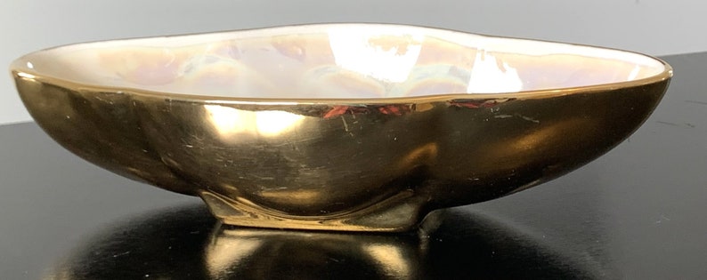Warranted 22 K Gold iridescent leaf shaped relish tray, vintage catch all, candy bowl, nut dish image 2
