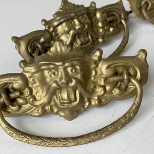 Tin Gargoyle Drawer Pulls Set of 6 Vintage Gold Painted Etsy