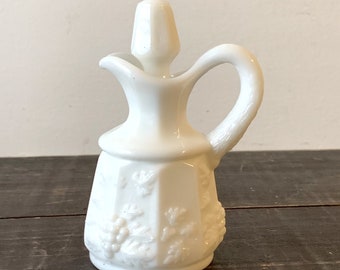 Westmoreland milk glass cruet with stopper, paneled grapes