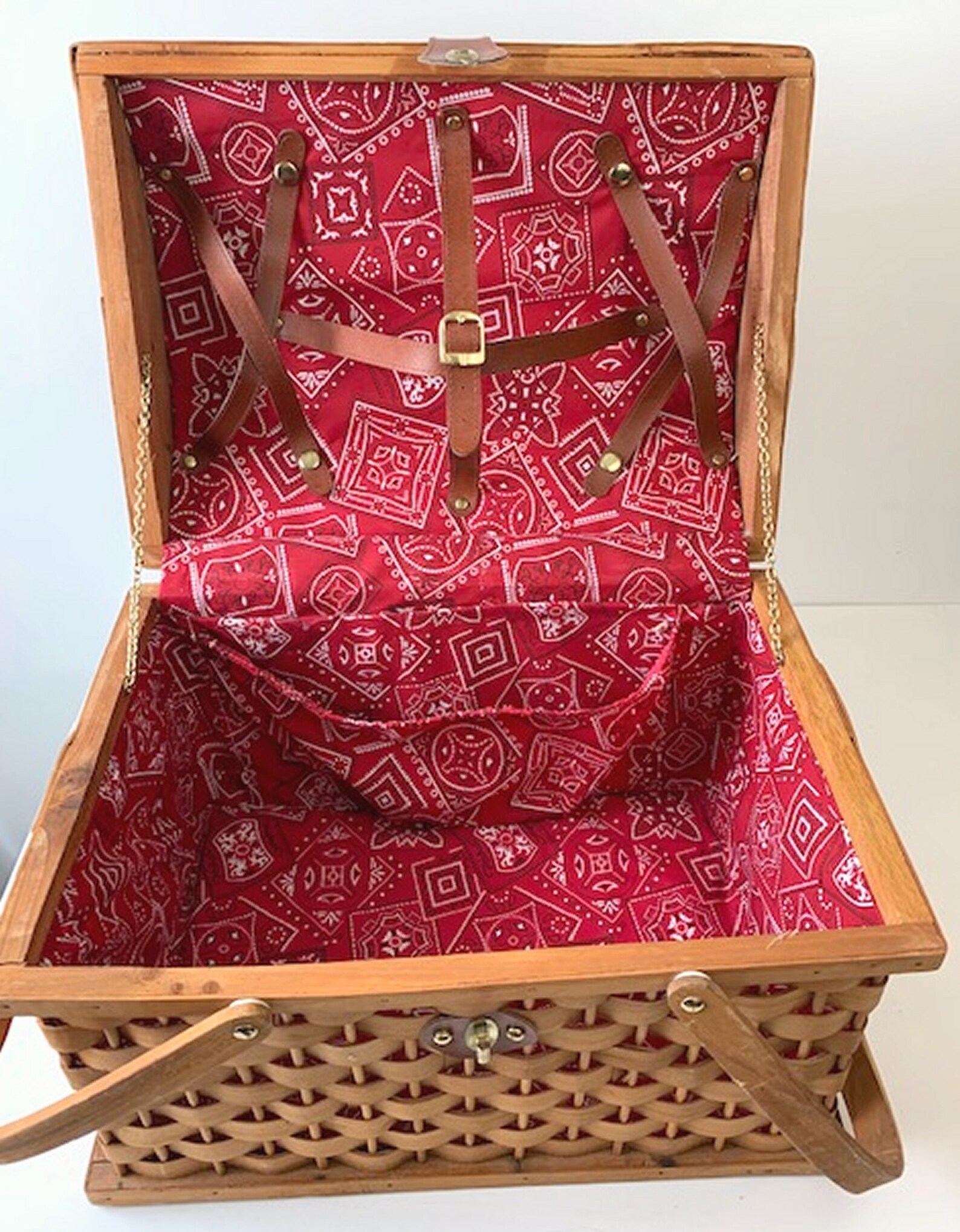 Woven Wood Picnic Basket Large Dome Trunk Style Etsy