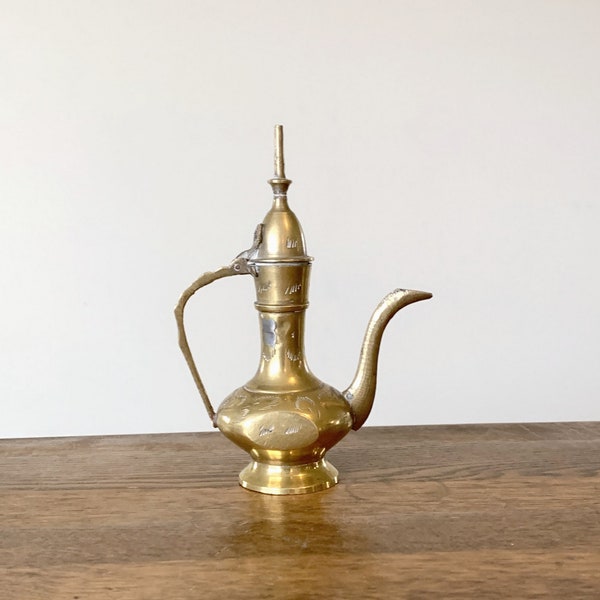 Etched brass miniature teapot, vintage retro Eastern Indian mini tea pot, boho home decor