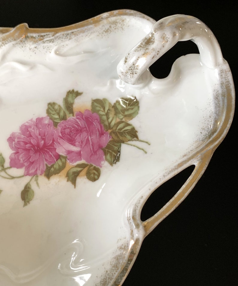 Decorative porcelain trinket dish with pink roses image 3