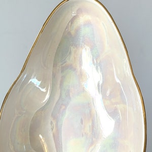 Warranted 22 K Gold iridescent leaf shaped relish tray, vintage catch all, candy bowl, nut dish image 3