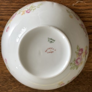 Haviland & Co small bowl, Limoges France, pink yellow roses w/ gold accent trim, chipped rim image 7