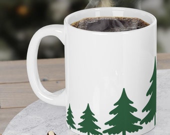 Evergreen Trees Ceramic Mug, Christmas Tree Cup, Holiday Mug, Christmas Gift Mug, Nature Lover Gift, Botanical Kitchen Decor, Forest Tea Cup