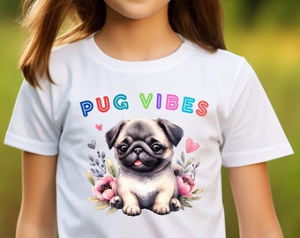 Pug Dog Kids T-Shirt, Cute Pug Dog Shirt, Pug Dog Gift for Kids, Pug Lover Gift, Dog Lover Gift, Pug Owner Kids Shirt