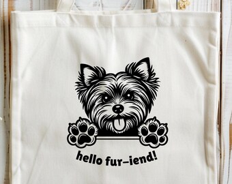 Yorkshire Terrier Dog Tote Bag, Cute Yorkshire Terrier Tote, Dog Tote, Peeking Yorkshire Terrier Tote, Dog Owner Gift Bag, Pet Owner Tote