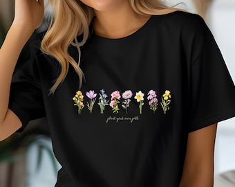Spring Flowers T-Shirt, Vintage Colorful Flowers Shirt, Retro Floral T-Shirt, Women's Spring Shirt, Women's Flower Shirt Gift
