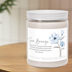 Sea Breeze Scented Soy Candle, 9 oz, Home Fragrance, Cute Candle Gift, Home Decor, Candle Lover Gift, Gift for Her, Birthday Gift Idea