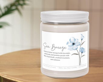Sea Breeze Scented Soy Candle, 9 oz, Home Fragrance, Cute Candle Gift, Home Decor, Candle Lover Gift, Gift for Her, Birthday Gift Idea