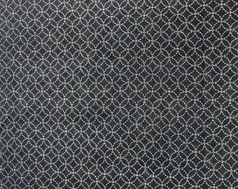 Authentic Japanese Cotton Fabric with Sashiko Pattern Print on Black Background