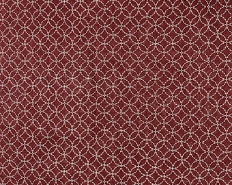 Authentic Japanese Cotton Fabric with Sashiko Pattern Print on Red Background