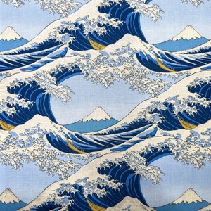 La gran ola de Kanagawa desde treinta y seis vistas del monte Fuji por Katsushika Hokusai - Tela de algodón