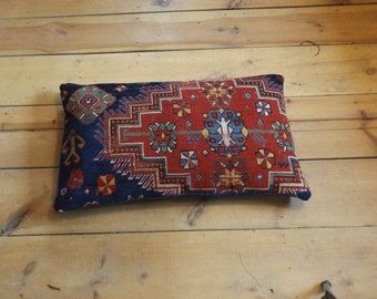 Antique Caucasian rug pillow cushion