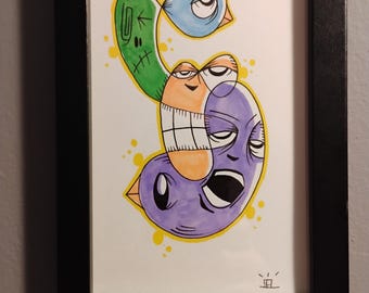JOS-L Original Framed Art: 4x6 Pop Abstract Illustration – Graffiti, Goth, Surreal Drawing