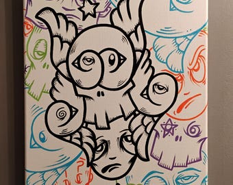Original Bird Art, Pop Abstract Painting, Graffiti Surrealism (11" x 14") by JOS-L