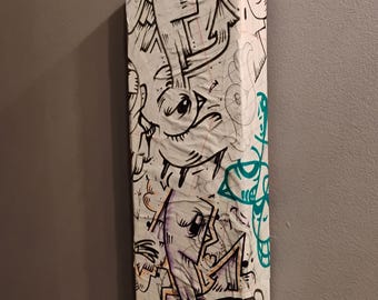 JOS-L Original 4" x 12" Box Canvas Art  Painting Pop Abstract Outsider Graffiti Surreal Lowbrow