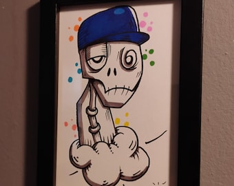 JOS-L Original Framed Art: 4x6 Pop Abstract Illustration – Graffiti, Goth, Surreal Drawing