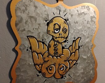JOS-L Original Metal Painting: Pop Abstract Graffiti Art Bird Illustration 10"x10"