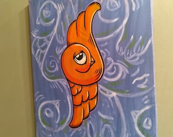JOS-L  Original Art  11" x 14"  Canvas Painting Pop Abstract Graffiti Surreal Bird Lowbrow Outsider Illustration