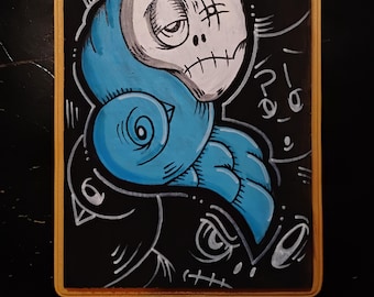 Original Surreal Face Painting, Wood Plaque Pop Graffiti Street Art by JOS-L