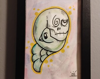 JOS-L Original Framed Art: 4x6 Pop Abstract Illustration – Graffiti, Goth, Surreal Drawing
