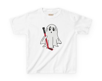 Spooky Slapshot Ghost Kids T-Shirt: Halloween Hockey Tee