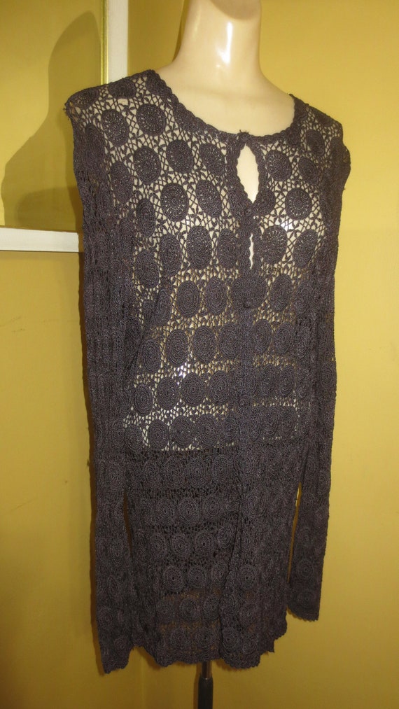 Exquisite Vintage Large Plus Size Black Crochet C… - image 2