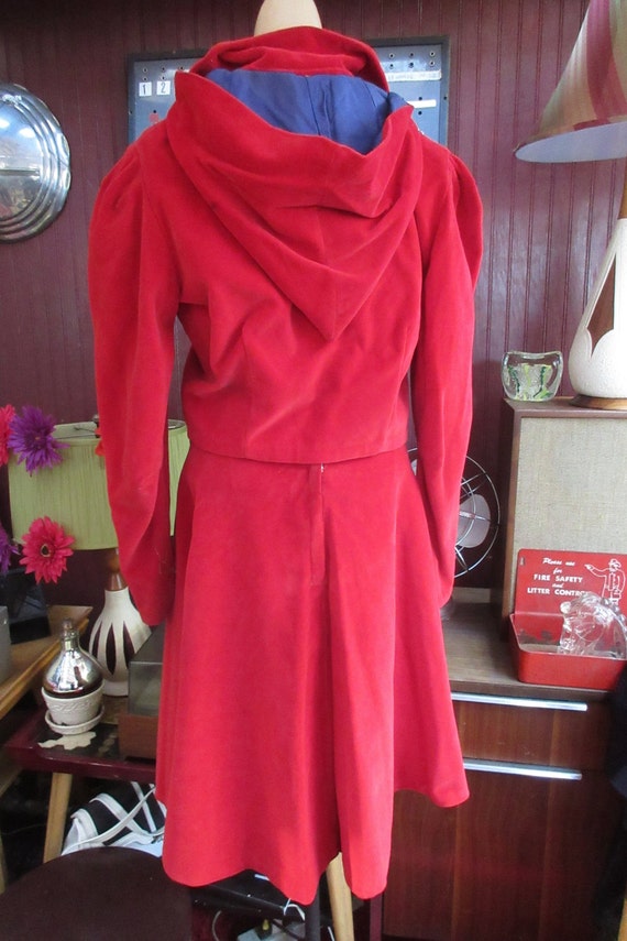 Red Cotton Velvet Rink Togs Small 1940s Ice Skati… - image 4