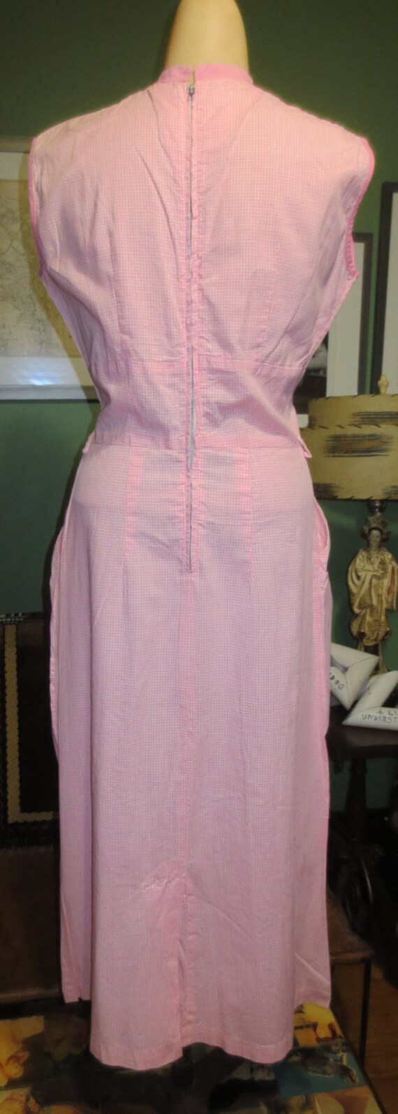 Medium 26 Waist 1950s Vintage Pink Gingham Slim C… - image 4