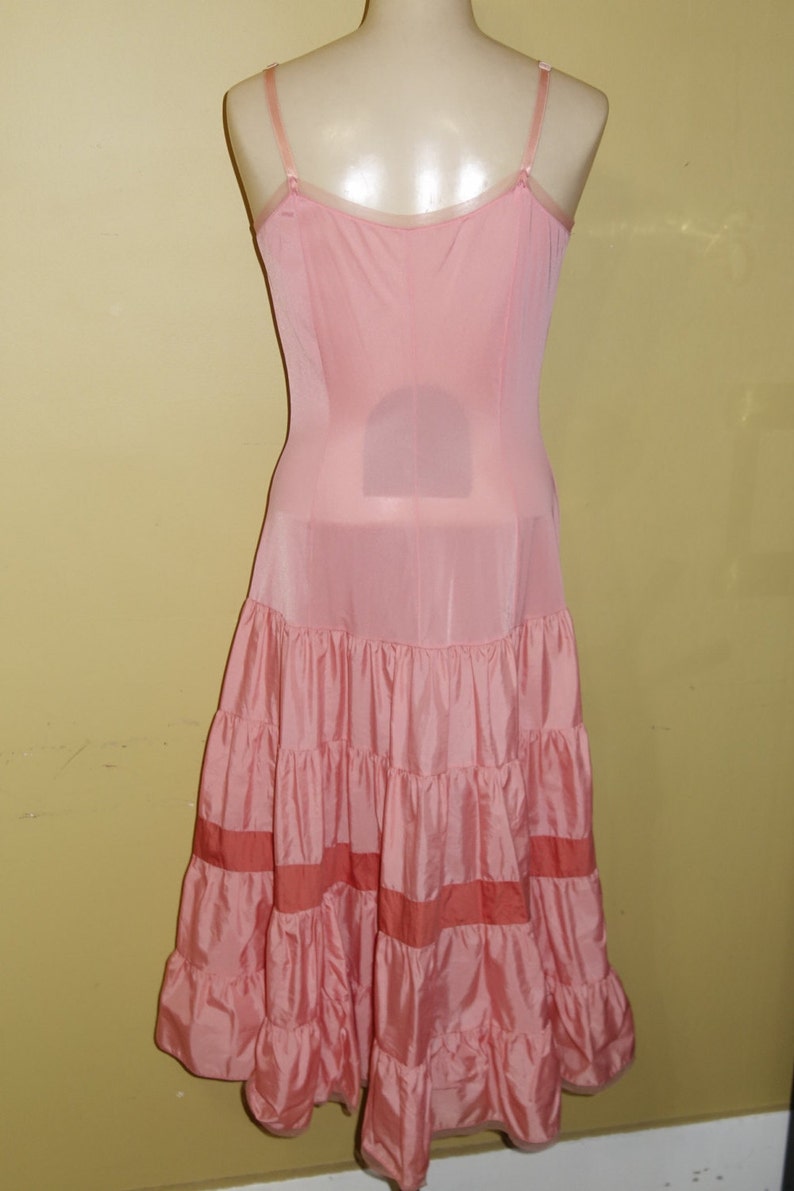 Medium 36 Bust 1950s Vintage Peach Nylon Slip with Built In Crinoline by Laros Pin Up Burlesque Rockabilly