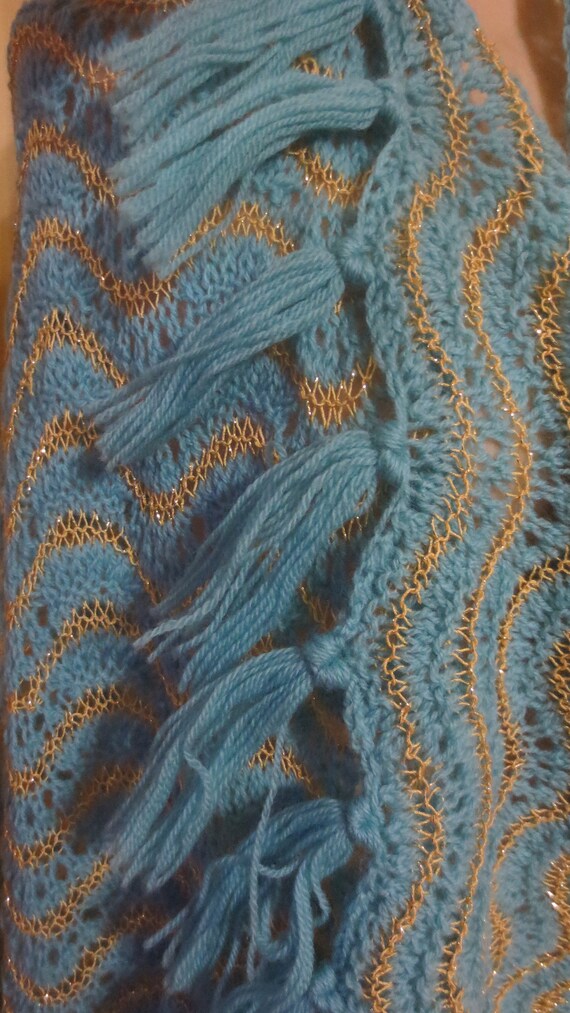 Buy Vintage 1950s Baby Blue Wool and Gold Lurex Scarf Wrap Shawl 