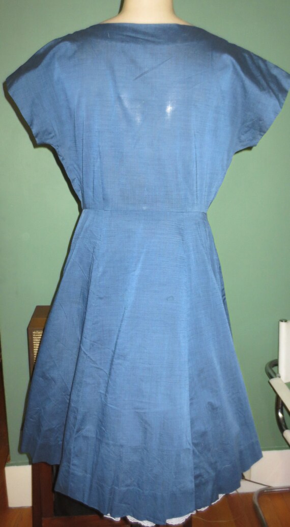 Medium 28 Waist 1950s Vintage Blue Cotton Cocktai… - image 4