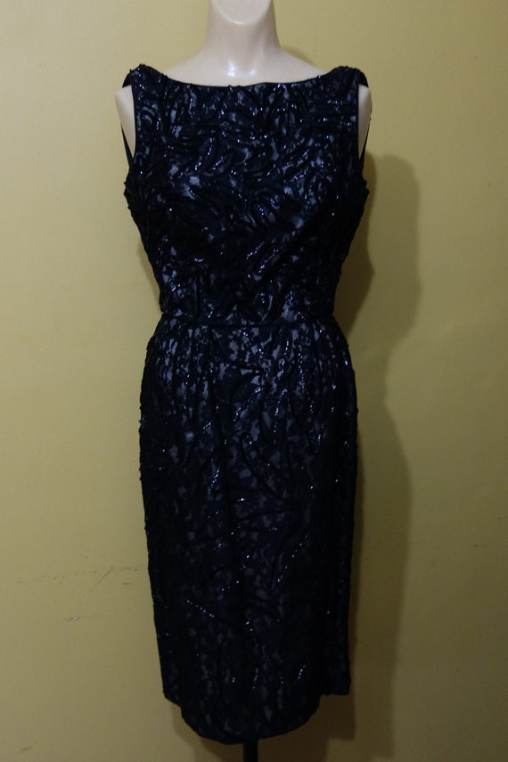 Small 24 Waist 1960s Vintage Black Lace and Sequi… - image 2