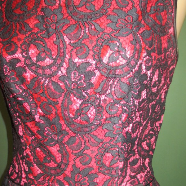 Milieu des années 1950 buste 36 dentelle Vintage noire sur acétate Magenta robe de Cocktail Viva Las Vegas pin-up Rockabilly bal Burlesque mariage