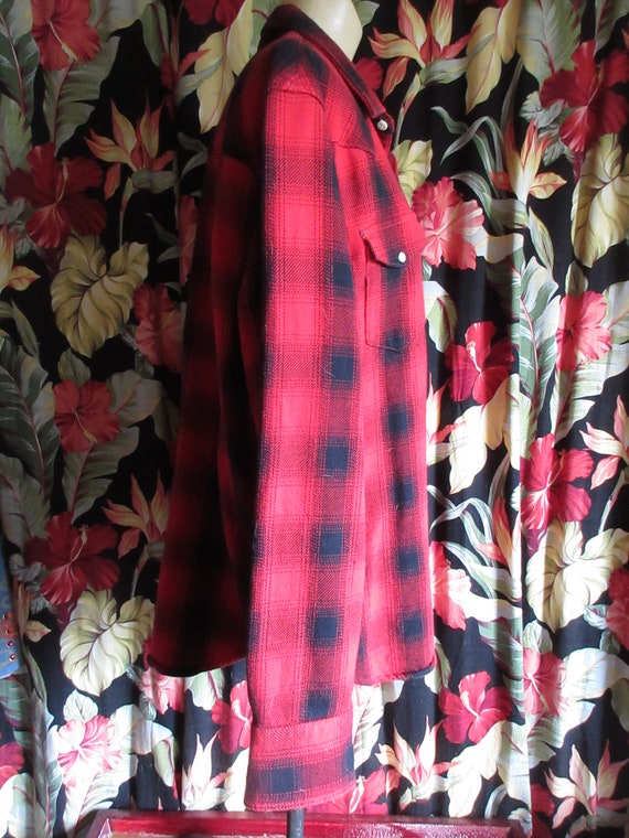 1990s Red and Black Plaid Flannel Western Shirt R… - image 3