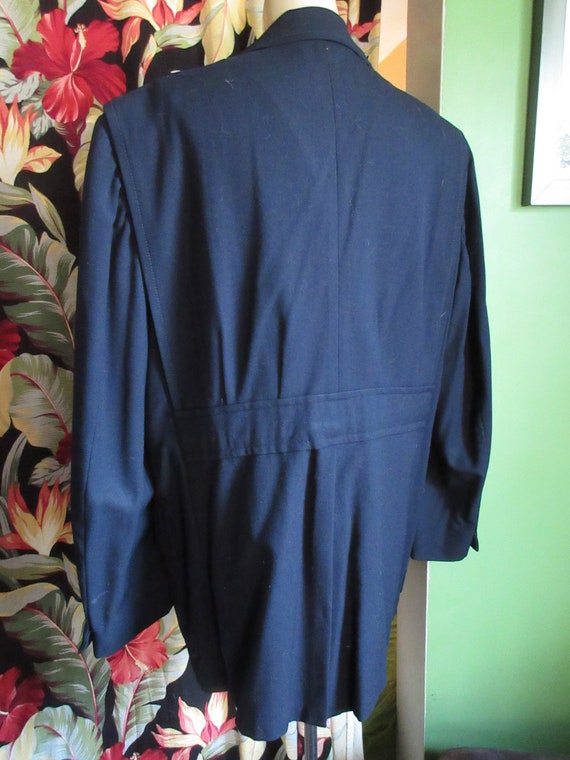1960s Navy Blue Gaberdine Military Styled Coat Brass … Gem
