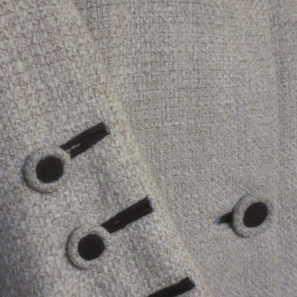 Grote 42 buste jaren 1950 Vintage Beige Tan wol Tweed textuur Rockabilly Swing jas donker bruin Contrast knop Trim Pin-Up gekken