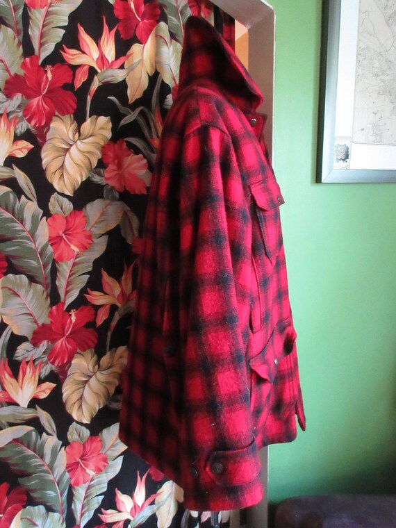 1960s Woolrich Classic Wool Hunting Coat Red Blac… - image 3