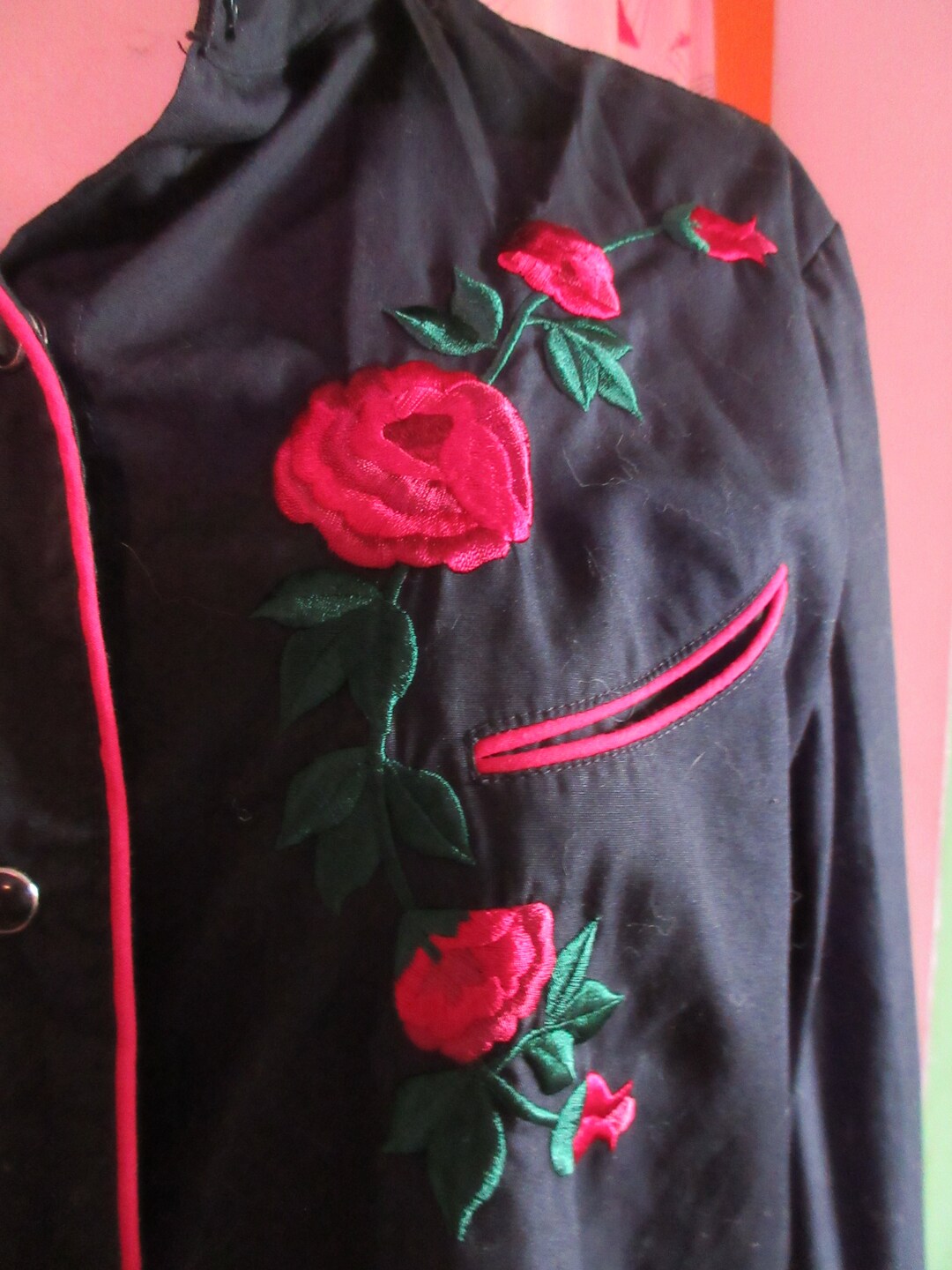 Rose Color Ropers 1990s Retro Roper Black With Rose Embroidery Western Shirt Denver ...