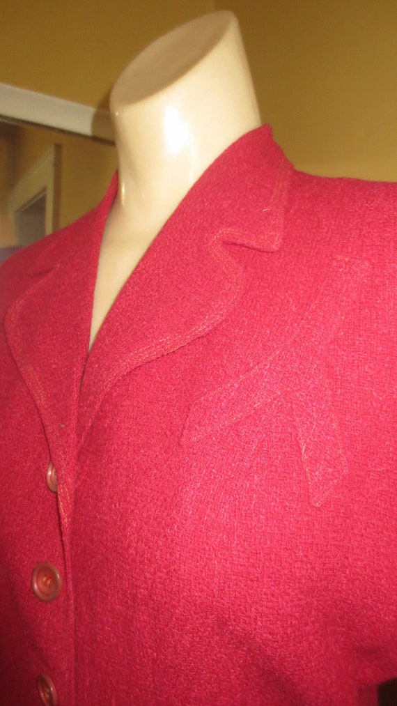 Vintage 1940s Raspberry Wool Tailored Jacket by F… - image 1