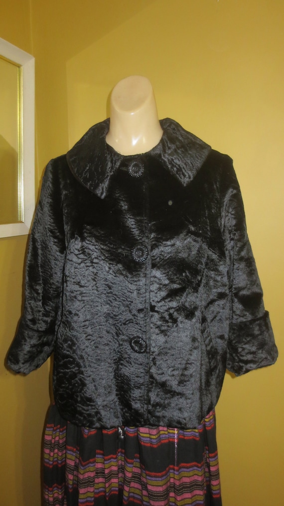 Vintage 1960s Black Fake Faux Fur Sheered Sheerli… - image 2