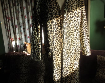 Small 36 Bust Open Front Leopard-licious Faux Fur Leopard Long Coat Black Satin Lined Velvety Texture