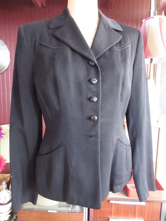 Small 36 Bust Vintage 1940s Black Wool Gaberdine … - image 2