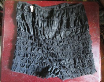 Medium 1960s Vintage Black Nylon and Lace Bloomers Square Dance Tap Pants Burlesque Pin Up Swing Dance 28 to 32 Inch Waist Malco Modes