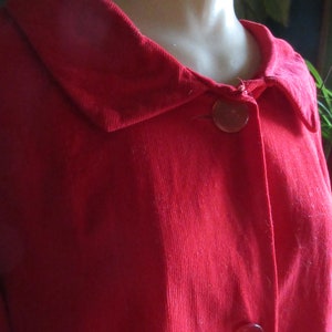 Large 1950s Red Corduroy House Coat Smock Vintage 40 Inch Bust Pin Up Burlesque Viva Las Vegas image 1