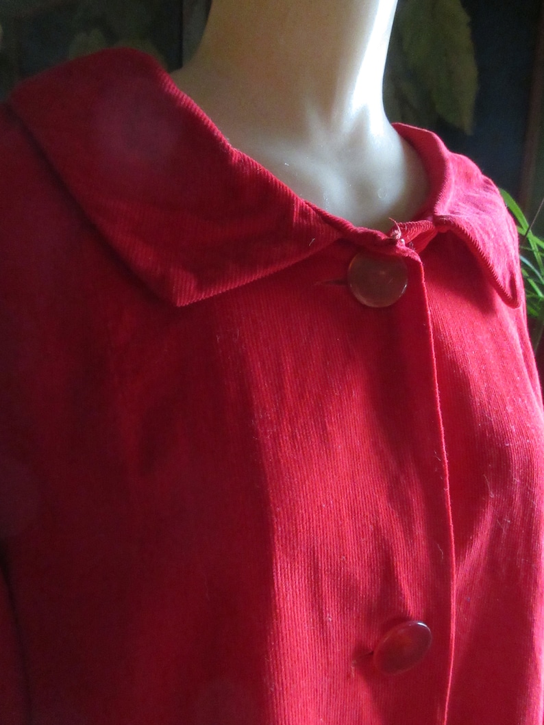 Large 1950s Red Corduroy House Coat Smock Vintage 40 Inch Bust Pin Up Burlesque Viva Las Vegas image 1